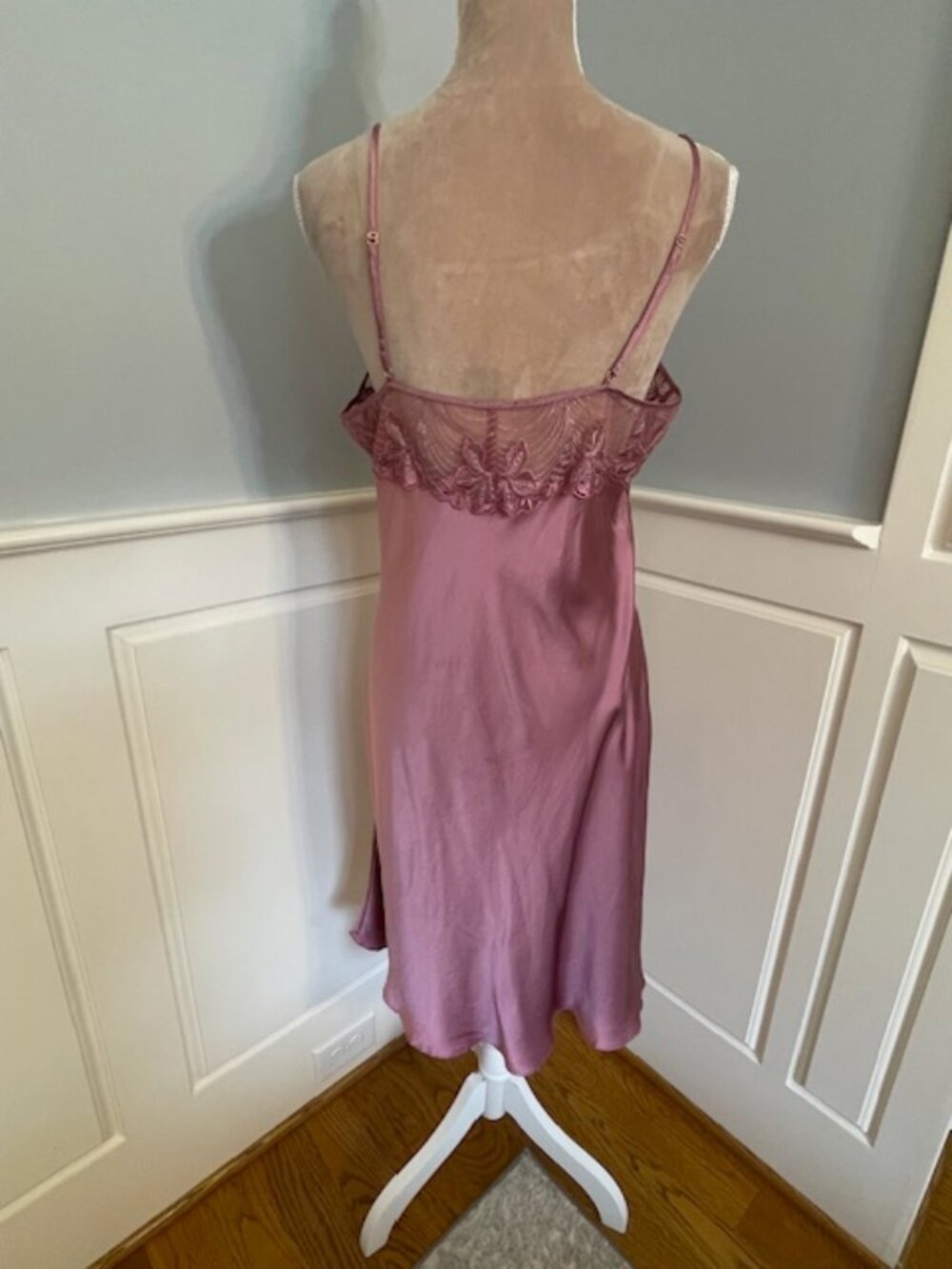 Silksilky 100% Pure Silk Mauve Pink Lace Trim Slip Dress Nightgown Chemise XL - Picture 4 of 6